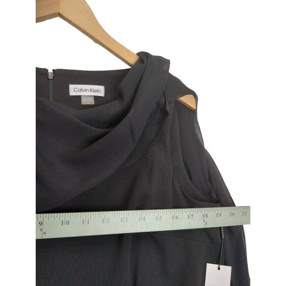 Calvin Klein Dress Womens 16 Chiffon Draped Shift Black Cocktail Formal - Picture 10 of 11